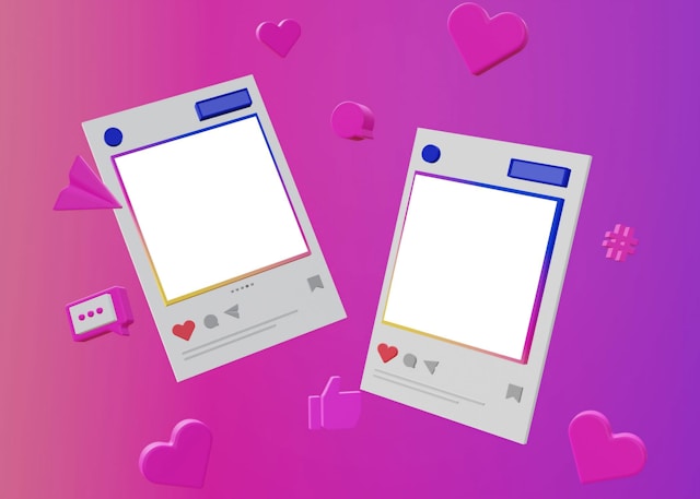 向量圖像 Instagram 被代表喜歡、評論、分享和主題標籤的圖示包圍的帖子。